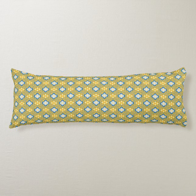PRETTY BRIGHT YELLOW & BLUE FLORAL PATTERNS BODY CUSHION (Front)