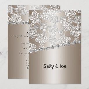 PRETTY BRONZE LACE DIAMOND WEDDING INVITATIONS