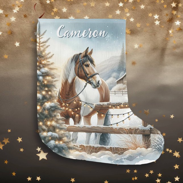 Pretty Brown and White Horse Personalised Large Christmas Stocking (Creator Uploaded)