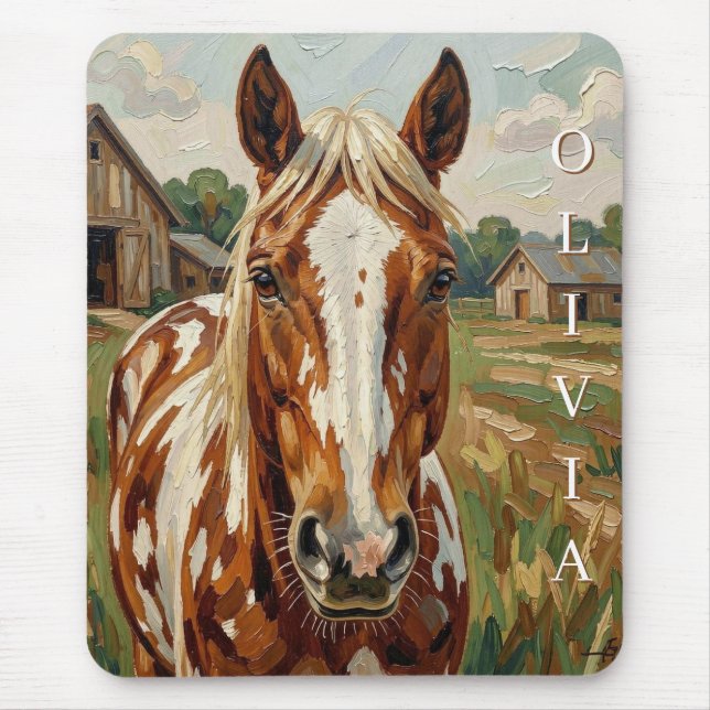 Pretty Brown and White Horse Personalised Mouse Pad (Front)