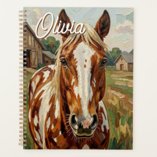 Pretty Brown and White Horse Personalised Planner