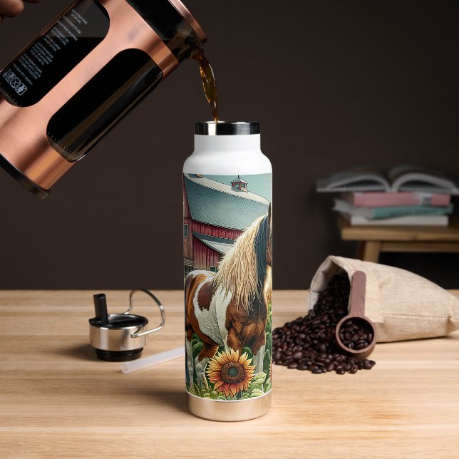 Pretty Brown and White Spotted Horse Water Bottle (Coffee)