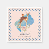 Pretty Brown Fawn with Bird and Roses Baby Shower