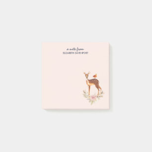Pretty Brown Fawn with Bird and Roses Post-it Notes
