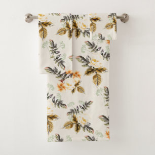 Pretty Brown Floral Fall Winter Matching  Bath Towel Set