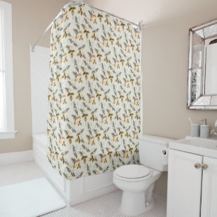 Pretty Brown Floral Fall Winter Matching  Shower Curtain