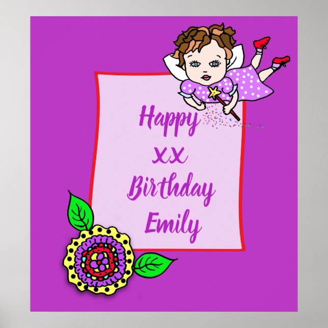 Pretty Brown Hair Fairy Girl Happy Birthday Poster (Front)