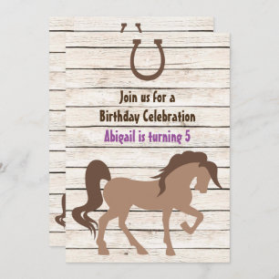 Pretty Brown Horse and Barn Wood Girl's Birthday Invitation