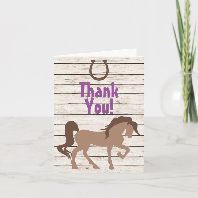 Pretty Brown Horse and Barn Wood Girls Thank You Card (Front)