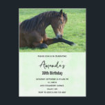 Pretty Brown Horse Laying in the Grass Invitation Postcard<br><div class="desc">Birthday invitation postcard with a beautiful photograph featuring a beautiful brown bay horse laying in the grass,  
looking peaceful and content.</div>