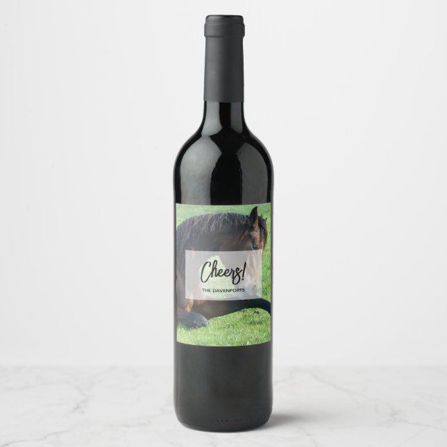 Pretty Brown Horse Laying in the Grass Wine Label (Front)