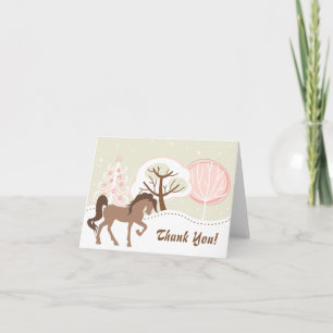 Pretty Brown Horse Snowy Pink Winter Thank You Card