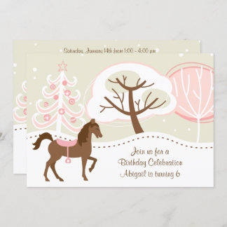 Pretty Brown Horse Snowy Winter Birthday Party Invitation