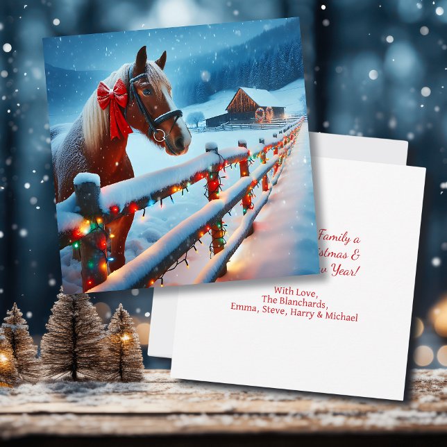Pretty Brown Horse with Bow Christmas Personalised Card (Creator Uploaded)
