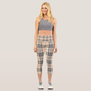 Pretty Brown Yellow Plaid Capri Leggings