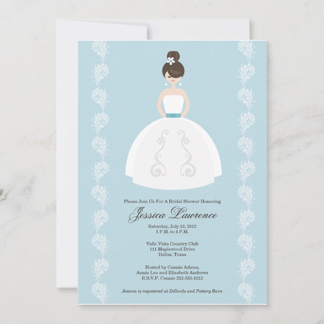 Pretty Brunette Bridal Shower Invitations (Front)