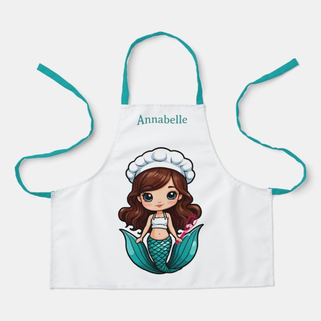 Pretty Brunette Mermaid Chef Personalise  Apron (Front)