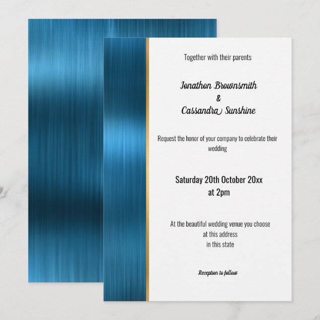 PRETTY BRUSHED TEAL GOLD 2 TRIM INVITATION (Front/Back)