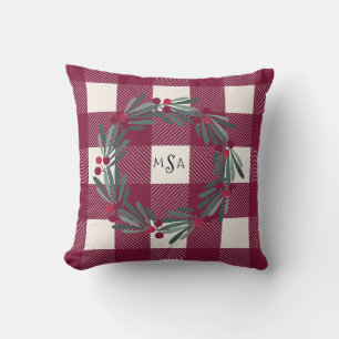 Pretty Buffalo Check Monogram Red Pretty Girly Cushion