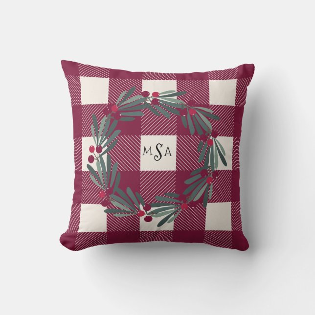 Pretty Buffalo Check Monogram Red Pretty Girly Cushion (Front)
