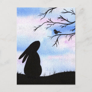 Pretty Bunny & Bird Watercolour Silhouette Card