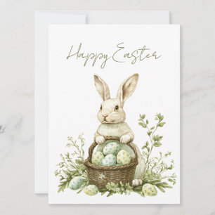 Pretty Bunny Watercolor Floral Easter  Holiday Card