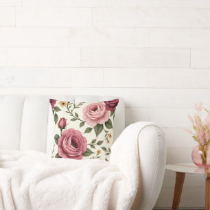 Pretty Burgundy and Pink Rose Cushion