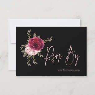 Pretty Burgundy Blush Floral Wedding RSVP Card