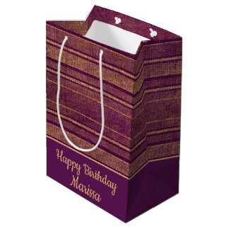 Pretty Burgundy Burnt Orange Distressed Stripes  Medium Gift Bag