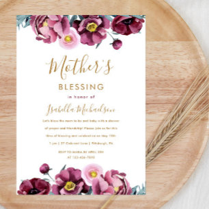 Pretty Burgundy Christian Mother's Blessing Party Invitation