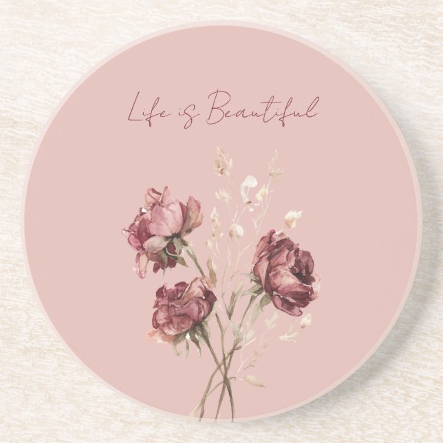 Pretty Burgundy Red Flowers Coaster (Front)