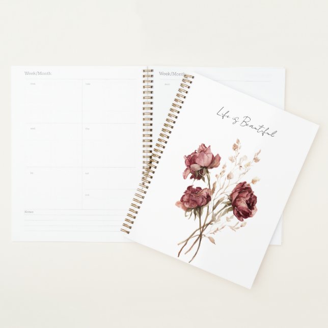 Pretty Burgundy Red Roses Floral Planner (Display)