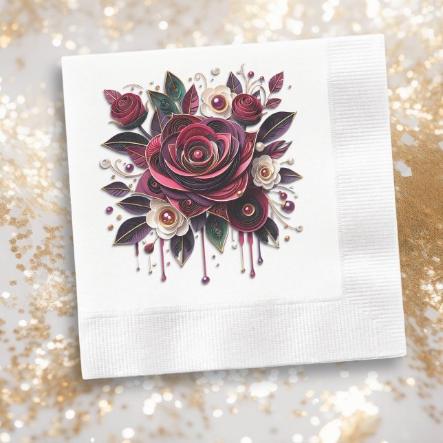 Pretty Burgundy Roses Floral Wedding Napkin (Creator Uploaded)