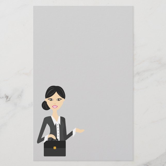 Pretty Business Woman Illustration With Black Hair Stationery (Front)