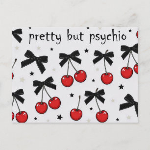 Pretty But Psycho Cherry Bow Coquette  Postcard