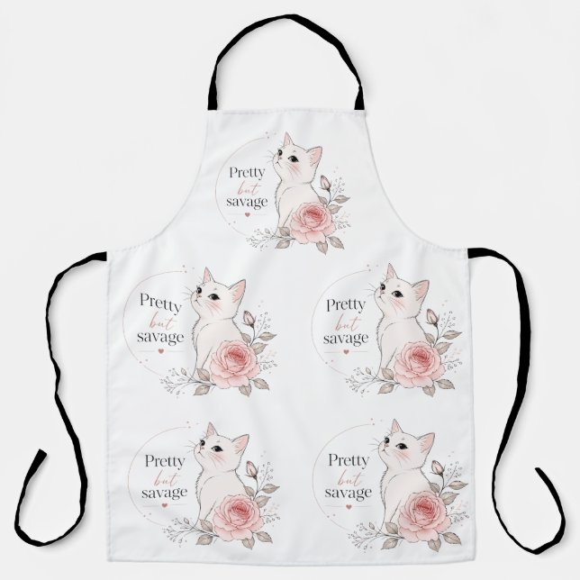 Pretty But Savage Kawaii Cat Rose Apron (Front)
