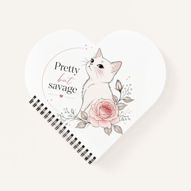 Pretty But Savage White Cat Rose Notebook (Front)