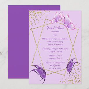 Pretty Butterflies, Glitter & Confetti Birthday Invitation