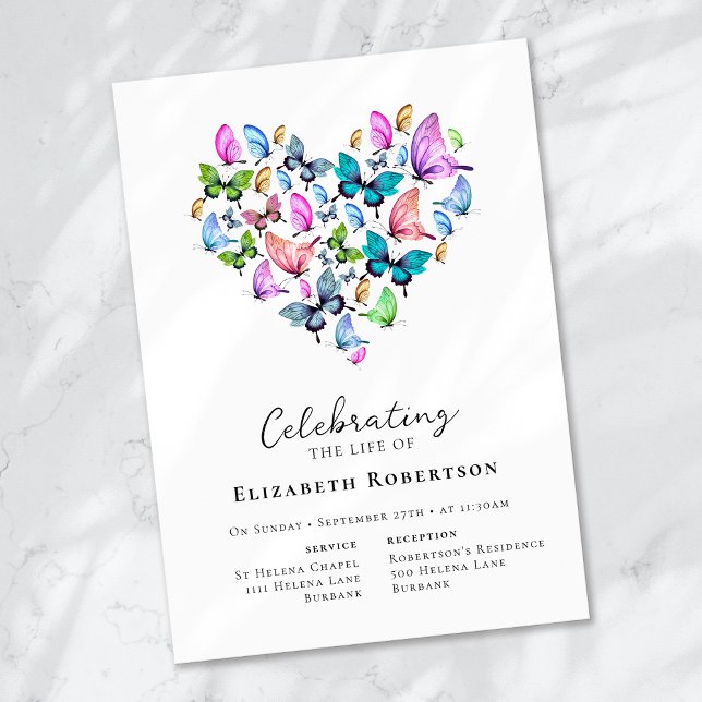 Pretty Butterflies Heart Funeral  Invitation (Creator Uploaded)