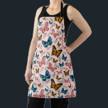 Pretty Butterflies in Garden Pattern Apron<br><div class="desc">Pretty butterfly illustration made into a pattern on a pink background. The background color can be edited. There are pink,  blue,  and yellow butterflies with green leaves.</div>