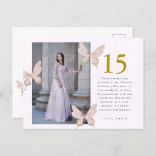 Pretty Butterflies Two Photo Quinceanera Thank You Postcard