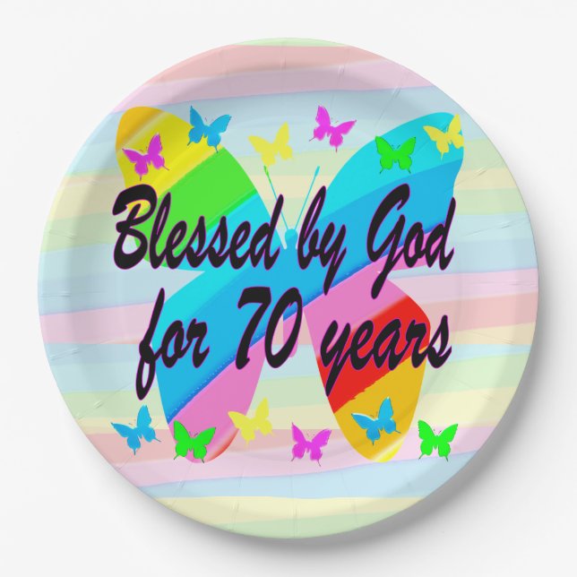 PRETTY BUTTERFLY 70TH BIRTHDAY PAPER PLATES (Front)