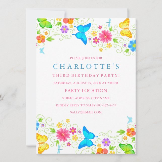 Pretty Butterfly Birthday Invitation (Front)