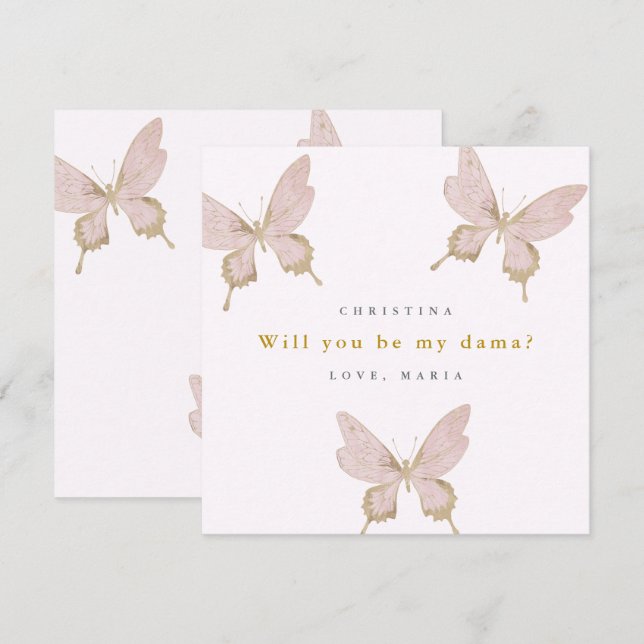 Pretty Butterfly Dama Proposal Quinceanera Invitation (Front/Back)
