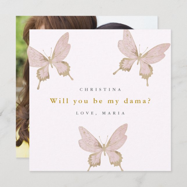 Pretty Butterfly Dama Proposal Quinceanera Photo Invitation (Front/Back)