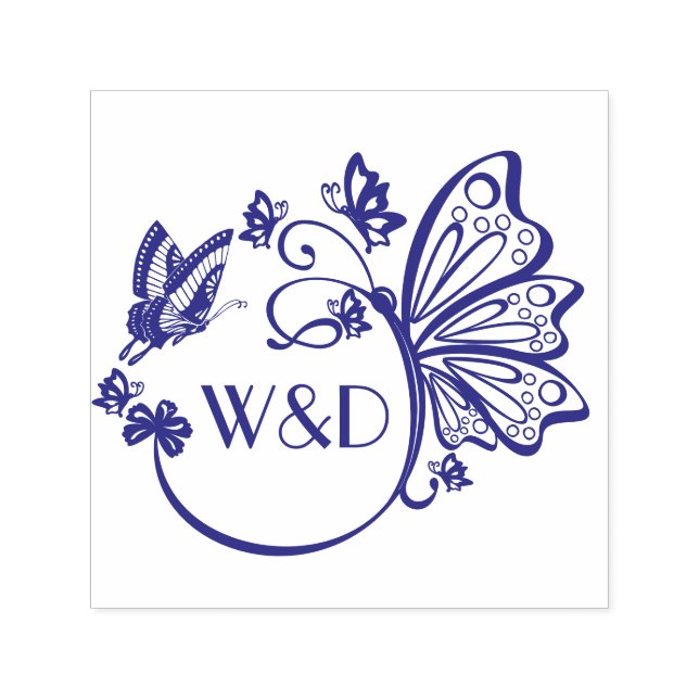 Pretty Butterfly Frame Couple Initial Monogram Self-inking Stamp (Design)