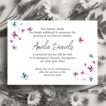 Pretty Butterfly Funeral Announcement Card