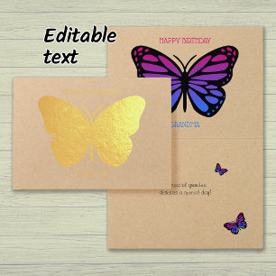 Pretty butterfly grandma customised birthday gold foil card