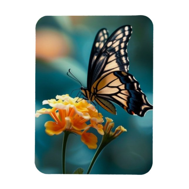 Pretty Butterfly on a Flower Magnet (Vertical)