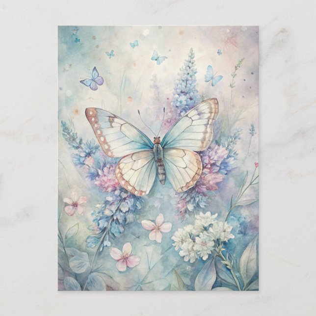 Pretty Butterfly on Flowers Postcard (Front)